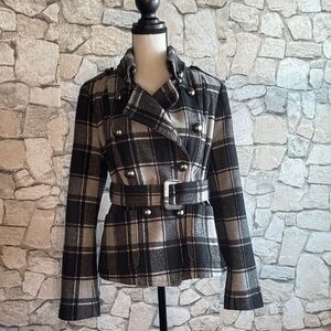 Forever 21 Black and Gray Plaid Pea Coat